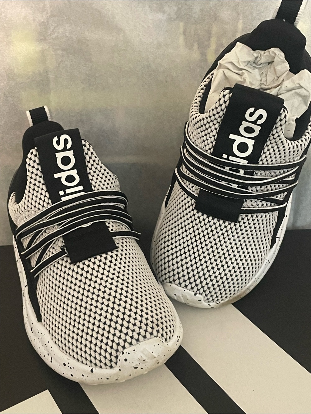 adidas Kids Black & White Mesh Slip-On Athletic Sneakers
